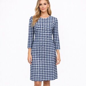 J. McLaughlin Blue White Zip Up 3/4 Sleeve Sheath Dress Size XS